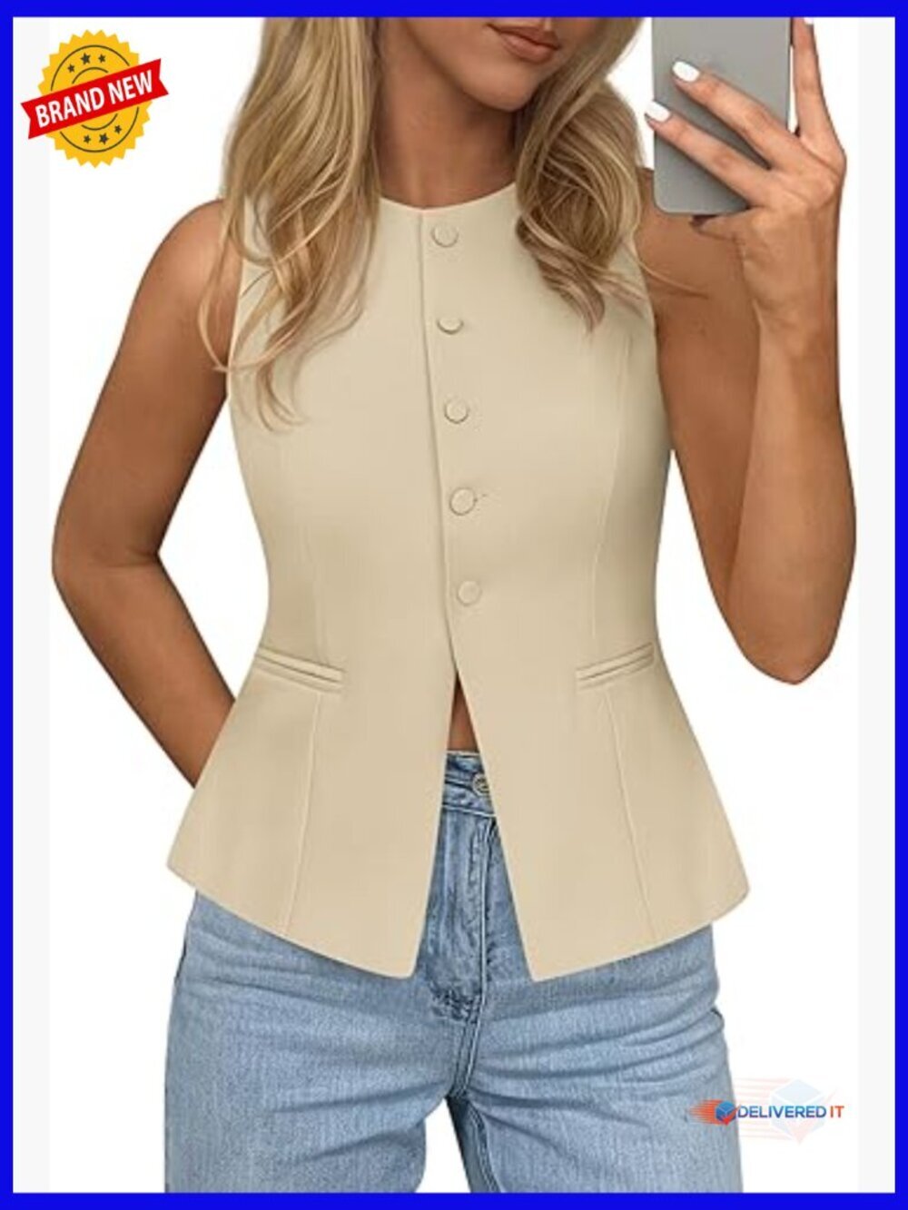 Slim Sleeveless Blazer Vest Suit Button Down Waistcoat for Work